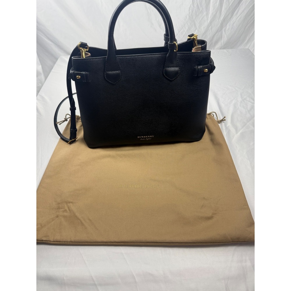 Burberry Banner Small Black Leather Tote Satchel Bag Authenticated Italy #mc - Picture 1 of 16